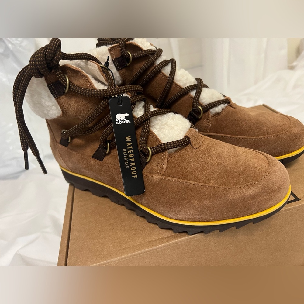 Sorel Tan Waterproof Boots with White Accents